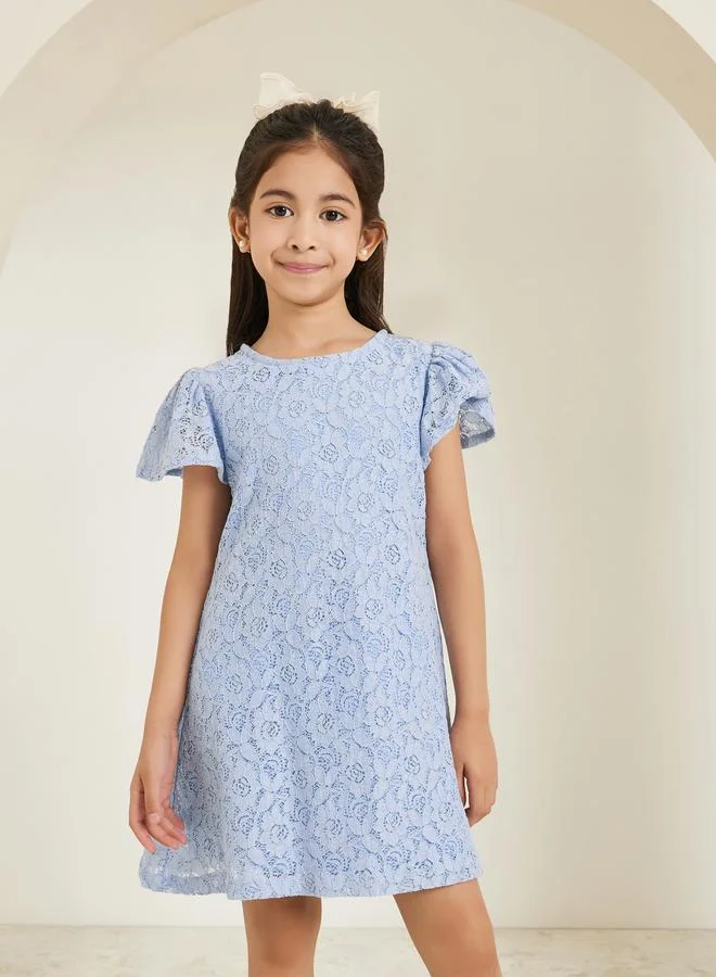 Styli Girls Blue Lace A-Line Mini Dress